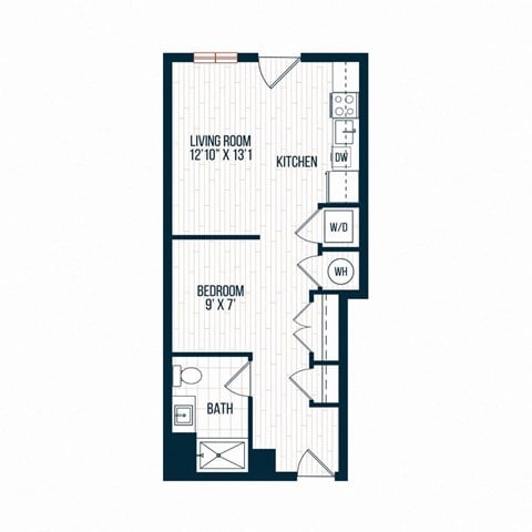 Floor plan for studio, 1 bath, 521 sqft